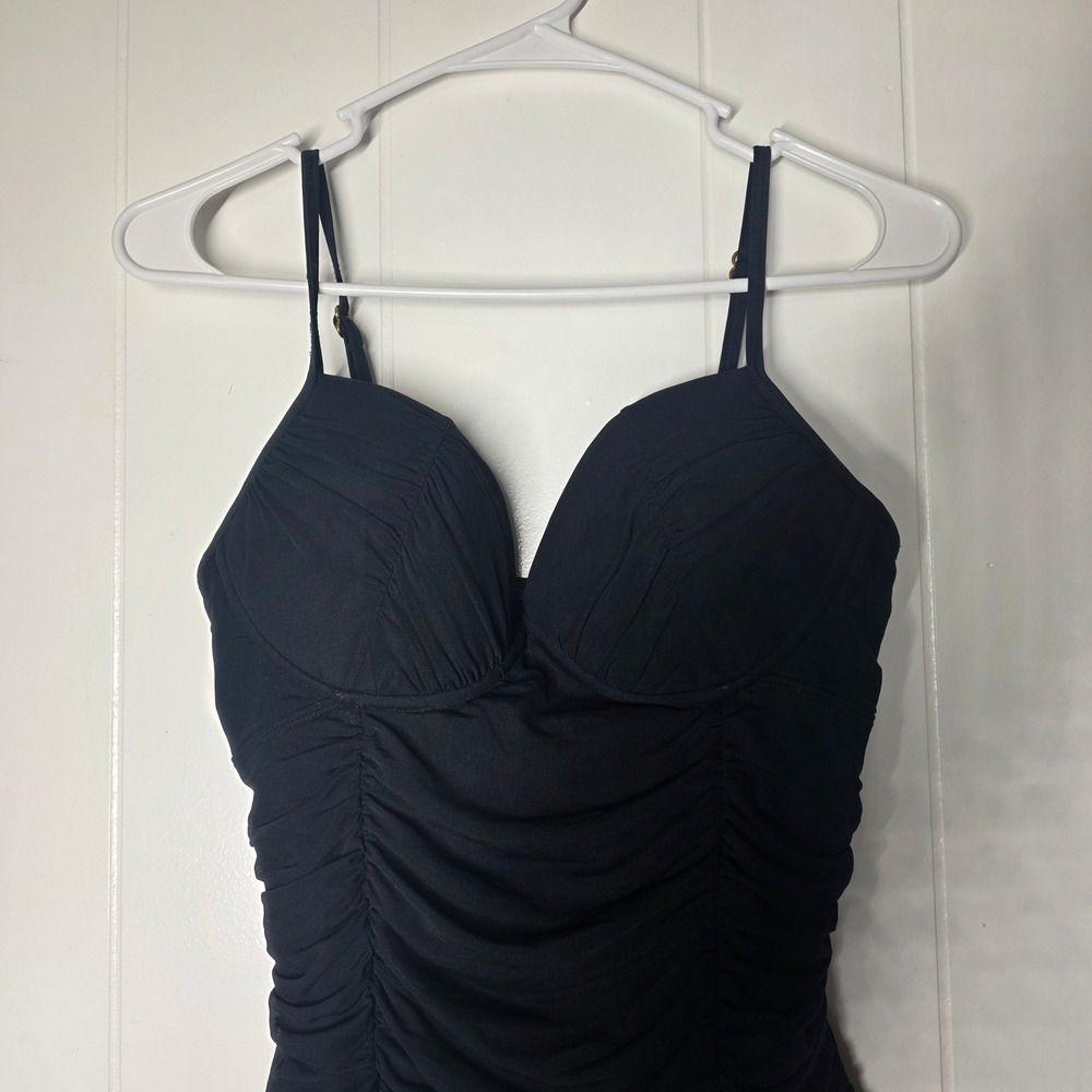 Spanx Black Ruched One Piece Swimsuit Size 8 D/DD Tummy Control Underwire 1732 - Picture 7 of 8